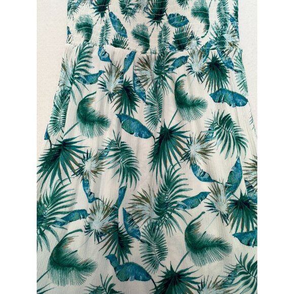 Knox Rose Womens Palm Print Midi Dress L White Green Strappy Smocked Bodice - Picture 4 of 14
